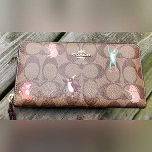 Coach Accordion Zip Wallet In Signature Canvas With Party Animals Print
